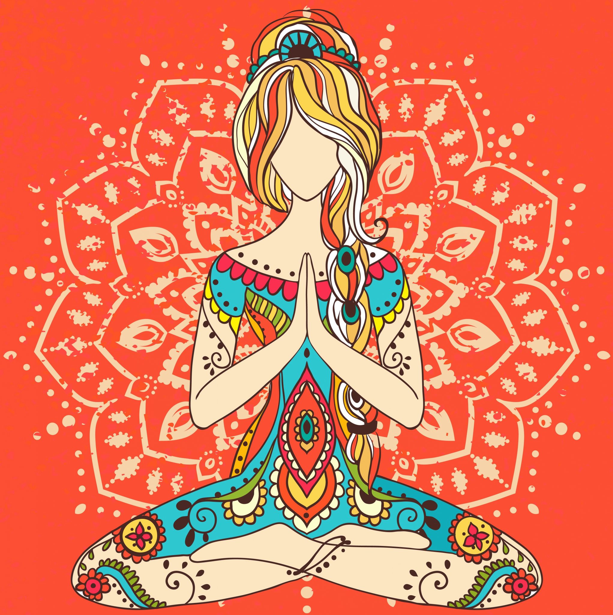 Медитация рождения. Мандала Намасте. Йога иллюстрации. Йога арт. Векторные иллюстрации йога.