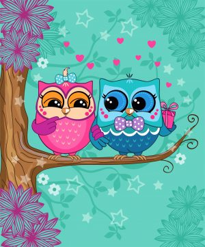 Owl Couple - Birds Crystal Canvas Art Design