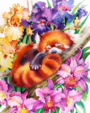 Sleeping Red Panda Art - Animals Crystal Canvas Design